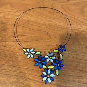 Beautiful unique cobalt blue and green floral wire necklace boutique